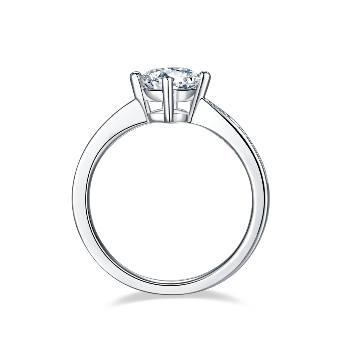Straight arm micro inlaid four claw S925 silver plated platinum Moissanite women's ring 1 carat D-grade